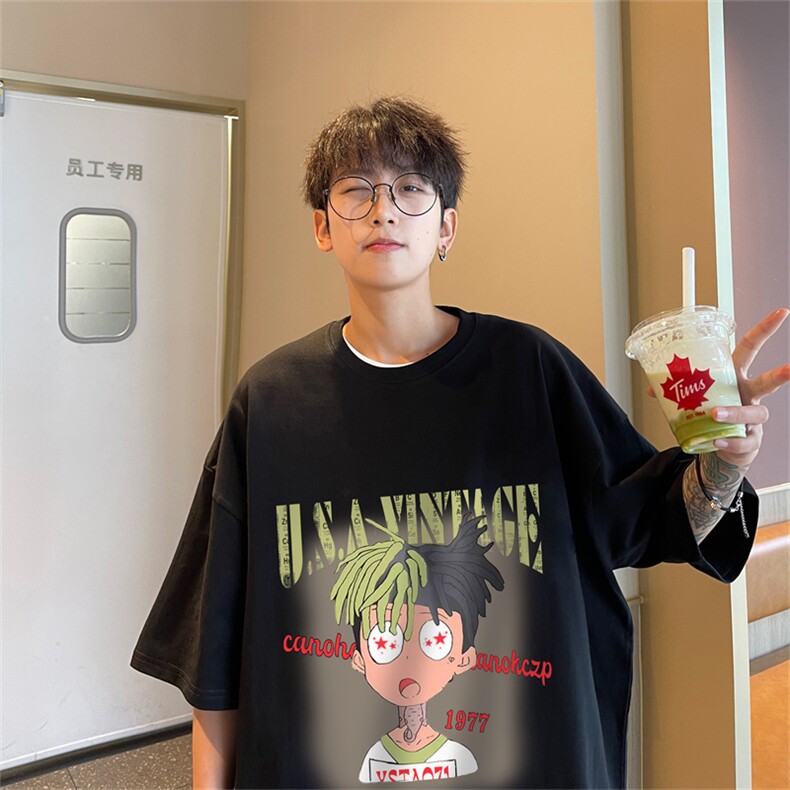特P19控38230g重磅纯棉灌篮高手印花港风短袖t恤男DT3130,男装T恤,电商B370