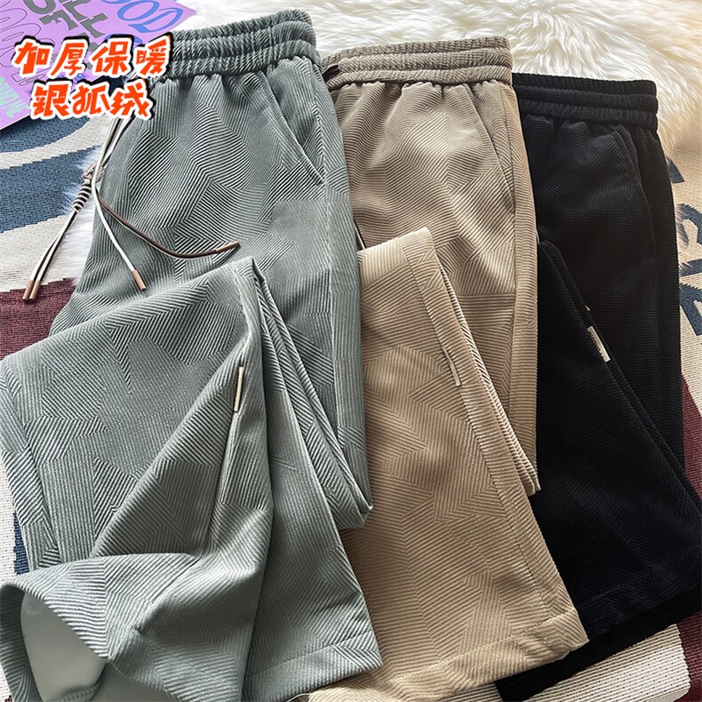 冬新高级感丝绒雕花面料直筒裤大码男青年拖地长裤K1131J加绒-P60图片