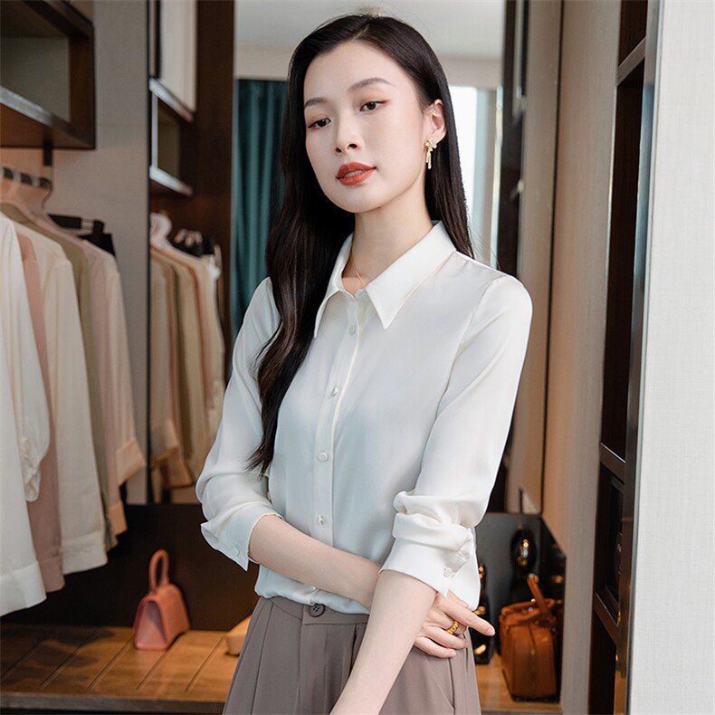 重磅高端酒红色真丝衬衫女长袖2026春新款修身妈妈真丝上衣,女装衬衫,阿舍尔精品