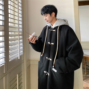 1港风牛角扣加棉呢大衣可拆卸帽大码M-5XL外套男FY8716P138控188图片