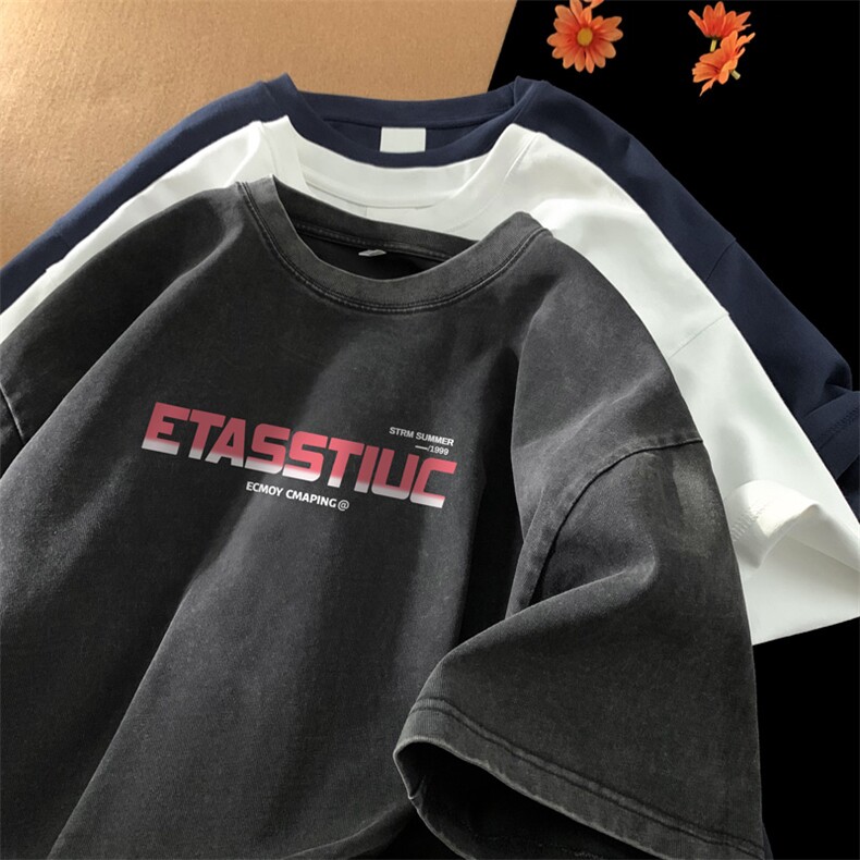 量大优供视频240g重磅美式炒雪花水洗做旧短袖t恤STX538-特P25,男装T恤,电商B371