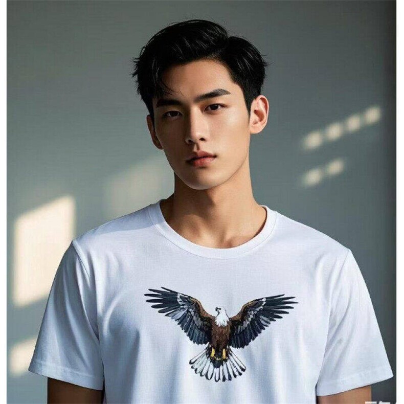 2025年新款纯棉T恤图案飞鹰翱翔柔软舒适吸汗透气，男装T恤，星座1407