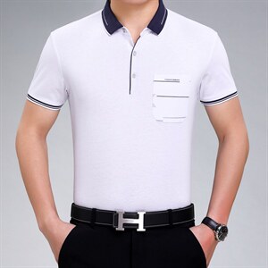 中年男士冰丝棉polo衫爸爸装夏季宽松短袖t恤中老年男装薄款上衣,男装T恤,电商B212（原钱塘6029）