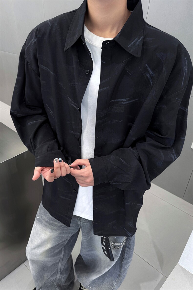 男士夏季冰丝透气速干透气长袖衬衫美式宽松扎染双门禁西装衬衫,男装西服套装,电商B319