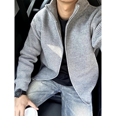 重磅秋冬北极绒双拉链毛衣开衫美式复古休闲慵懒风宽松针织衫外套，男装针织衫/毛衣，电商A486-1