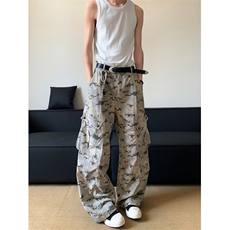 美式复古小众白迷彩弯刀休闲男女潮牌宽松显瘦工装裤NZ695-P60，男装工装外套，星座308B-2