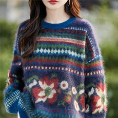 2025年秋季新款女士花纹百搭针织衫，女装针织衫/毛衣，片语羊绒