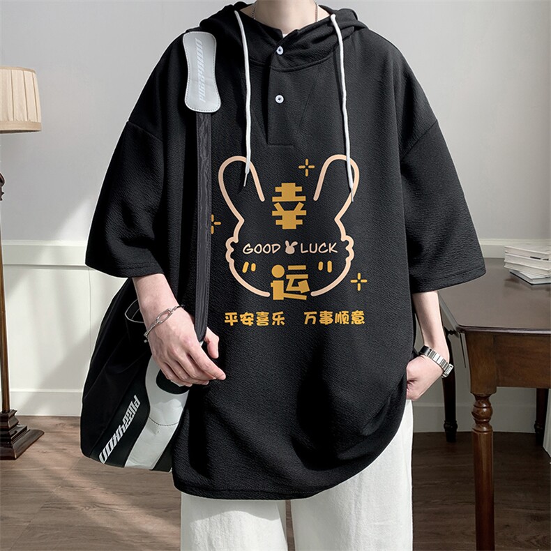 连帽短袖t恤男大码胖子带帽五分袖中袖 LD54297-P45图片