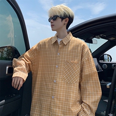 衬衫男春季新款港风宽松格子长袖衬衫CS802-特P28，男装衬衫，星座214-3