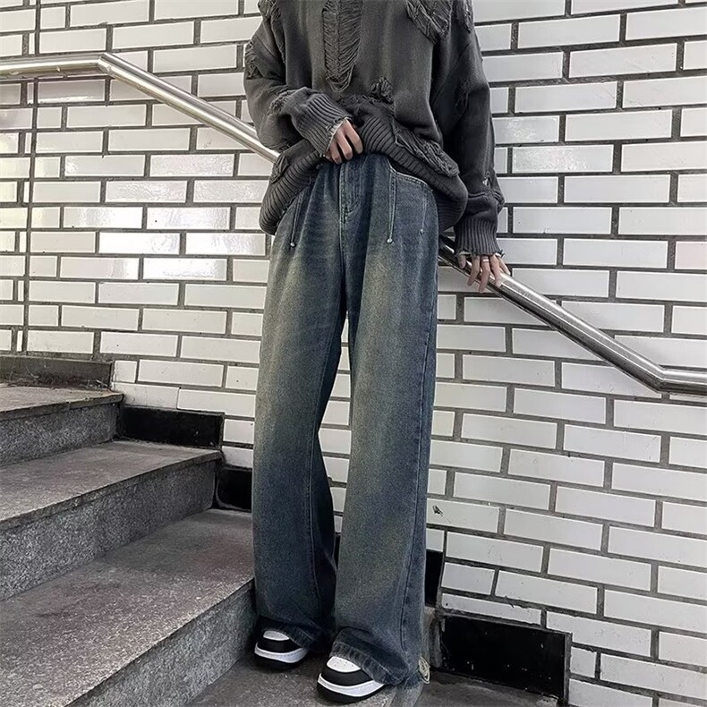 美式复古高街慵懒宽松阔腿牛仔裤女秋冬直筒拖地裤子RK1135-P45图片