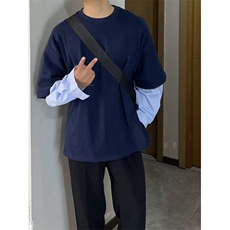 【现货】DT6688-P60纯棉假两件T恤拼接袖子男女宽松春秋卫衣潮，男装T恤，星座603-2
