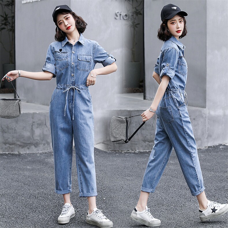 休闲牛仔连体裤女2024春夏新款高腰时尚显瘦百搭工装小个子连衣裤,女装连体裤,慧尚依恋