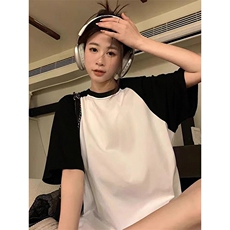 抖音得物高品质二开240克宽松纯棉美式潮牌插肩袖拼接短袖T恤，男装T恤，电商A486