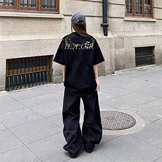 美式花卉刺绣短袖T恤男女潮牌夏季宽松情侣上衣，男装T恤，星座410-7