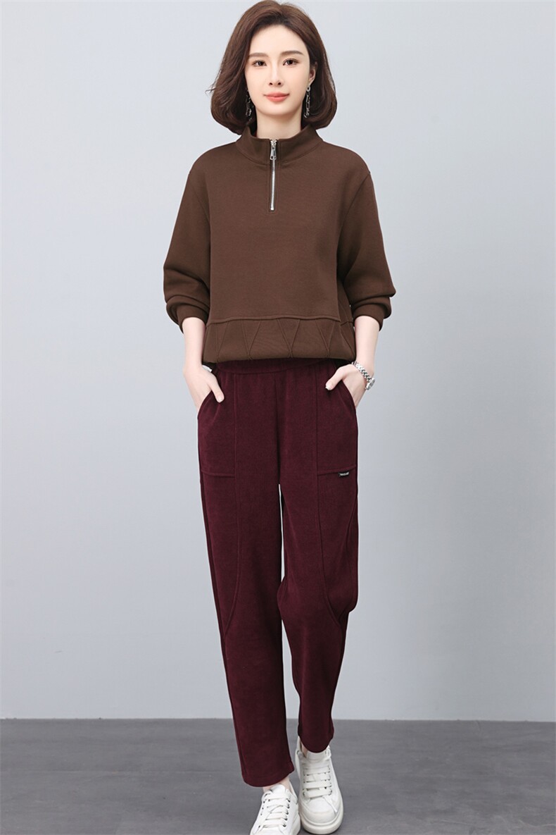 长期大货2024年新款冬季时尚加绒加厚卫衣休闲裤两件套中老年妈女,女装套装/套裙,璐依舞