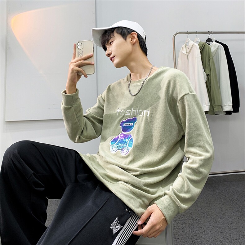 奥粒绒加厚卫衣男潮牌小熊刺绣宽松休闲外套W2292P30,男装卫衣,星座914
