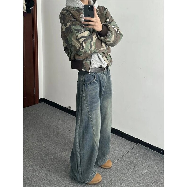 弯刀牛仔裤男款春秋季cleanfit水洗做旧宽松镰刀阔腿长裤NZS205,男装牛仔裤,星座516A