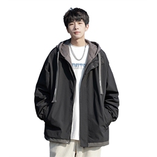 2025春秋新款假两件夹克男设计感小众连帽休闲外套港风2362-P60，男装夹克，星座1403B
