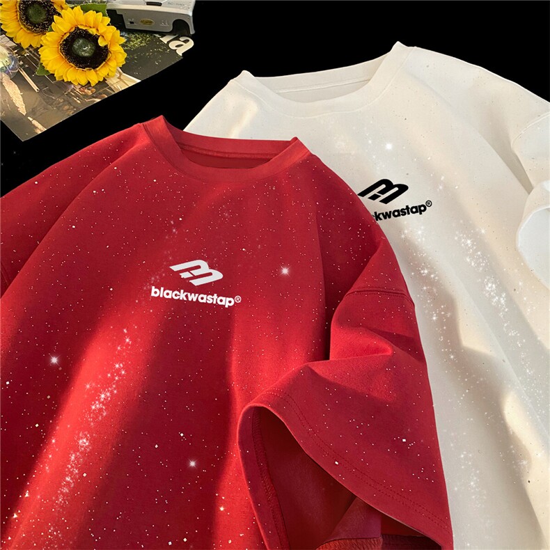 2025夏季新款高品质满天星亮片短袖英文小标印花MT9152-P30控48,男装T恤,星座508（原C305）