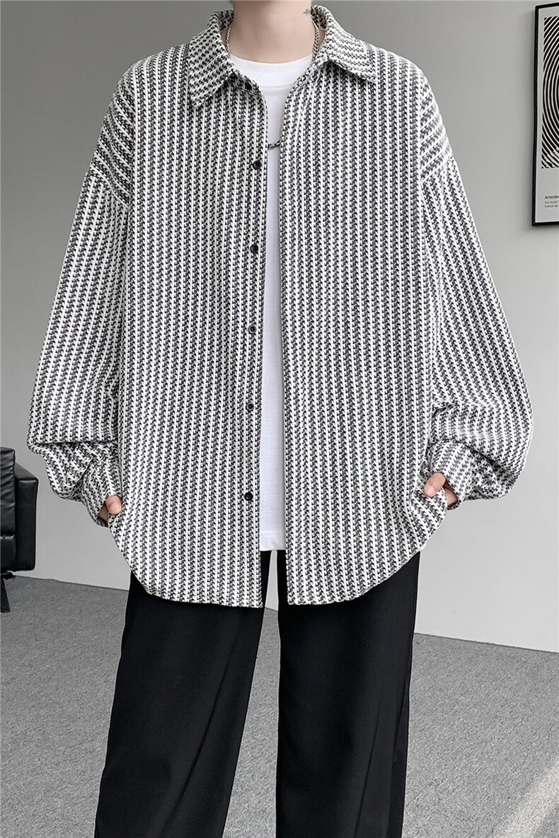 8XL-M鱼骨纹小香风衬衫男生春秋衬衣宽松慵懒垂感外套CS29009P45,男装衬衫,电商B312