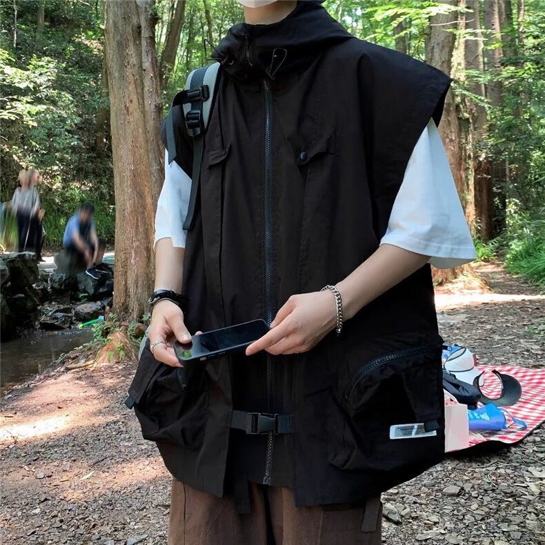 A598-P48户外潮牌炸街夏休闲宽松港风青年个性工装运动马甲外套，男装背心/马甲，星座512-6