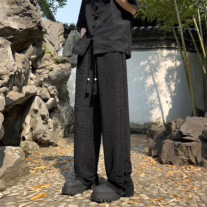 A316-1-K1240特P38控68无差价新款2024风盘扣肌理冰丝直筒裤,男装休闲裤,星座906（原电商a316-1）