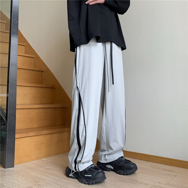冲锋裤美式工装裤高街拼接条纹宽松直筒阔腿男运动裤EB5-P40,男装休闲裤,星座1109-3