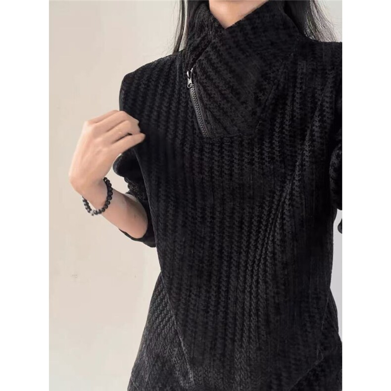 网图美式宽松斜拉链雪尼尔春季长袖T恤W0039特P26,男装T恤,星座205-3