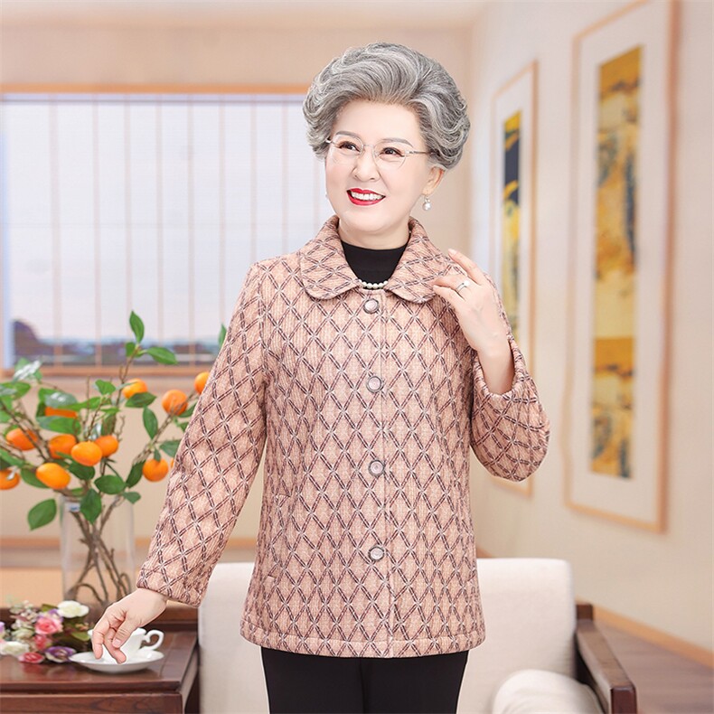 中老年人秋冬翻领外套女洋气妈妈装老太太早春上衣奶奶针织开衫，女装中老年女装，亚东羊绒制品