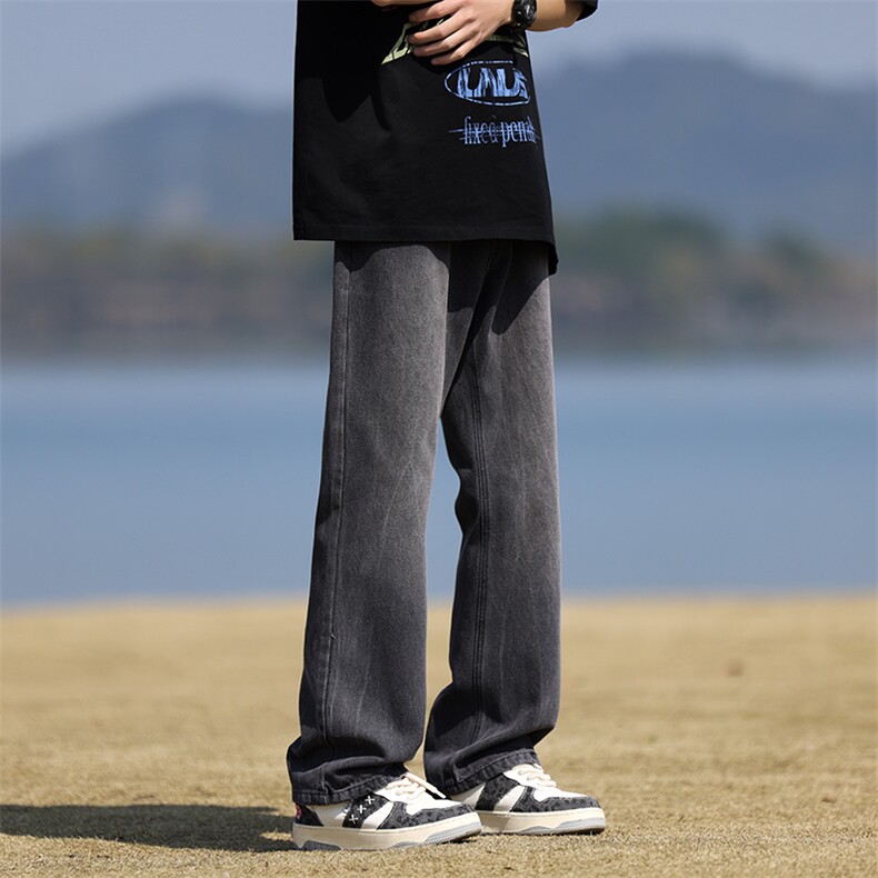 春季美式vibe宽松直筒裤2024新款水洗做旧牛仔裤男现货K7756-P45,男装牛仔裤,星座512-3