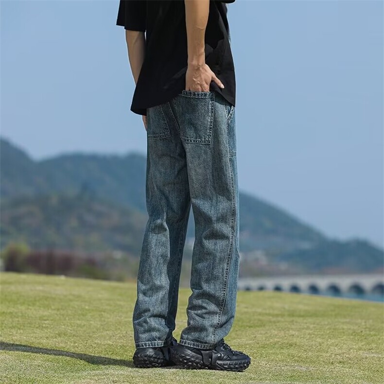 日系潮流简约牛仔裤男秋季新款美式复古潮牌直筒裤子宽松休闲长裤,男装牛仔裤,星座1013