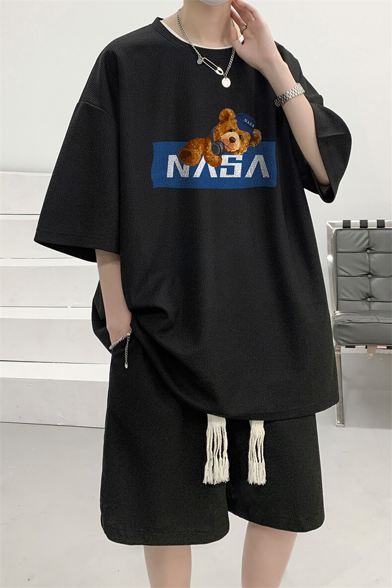 华夫格套装运动短袖t恤套装休闲两件套一套HZ84247-P44,男装T恤,电商A040