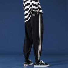 2021秋季新蒙马特港风大码男日系条纹九分棉麻休闲裤K2001-P35，男装休闲裤，电商A001