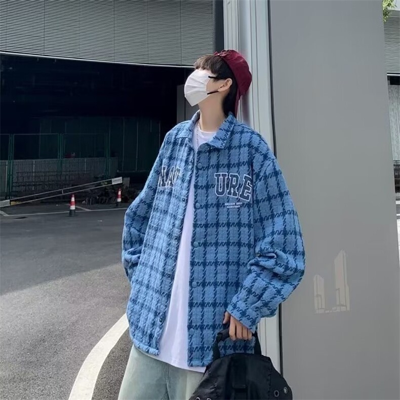 秋季新款休闲外套男潮格子夹克男生穿搭宽松上衣服CS2301/P52,男装夹克,星座506