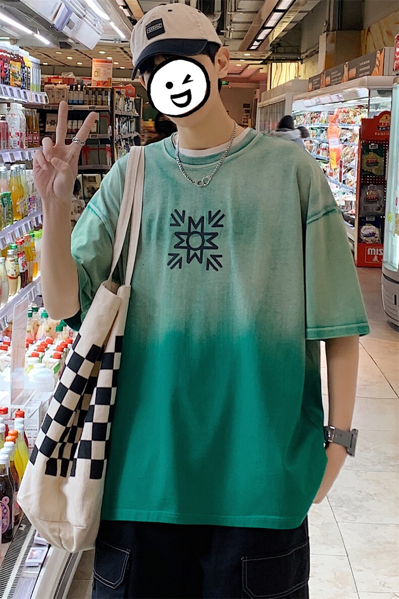 夏季新款圆领短袖T恤男女同款港风渐变运动半袖1533-P50控价68,男装T恤,电商A441-1