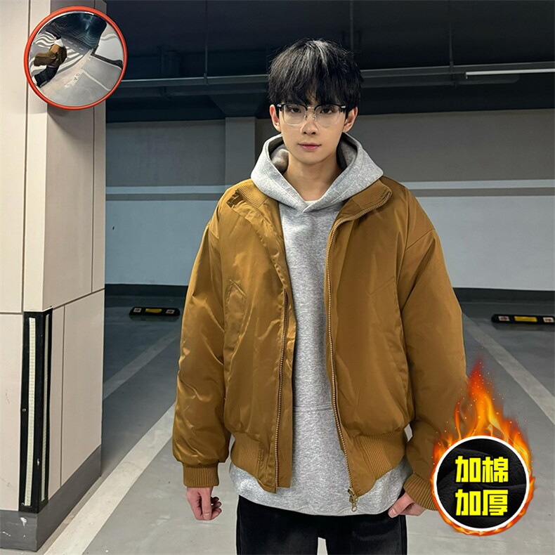 现货冬季美拉德立领飞行夹克廓形高街棒球服加棉加厚棉衣外套，男装夹克，电商A443