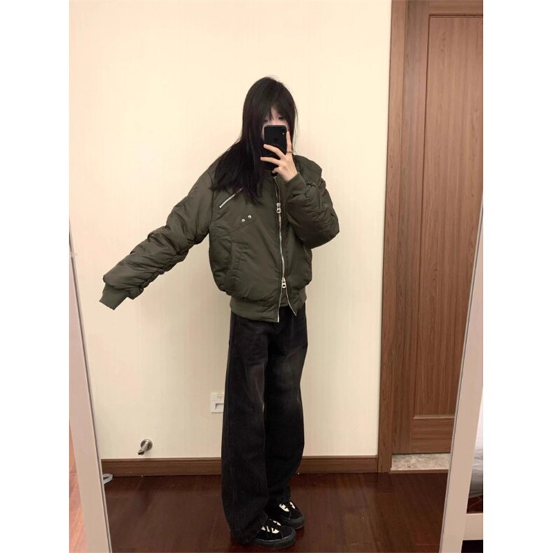 美式覆古小众多拉炼夹克外套男女秋冬立领加厚抽皱cleanfit棉服潮,男装夹克,星座506A