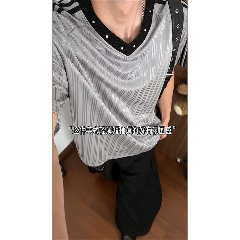 百搭休闲时尚韩版上衣高街复古运动风格痞帅短袖T恤HY787TP30控48图片