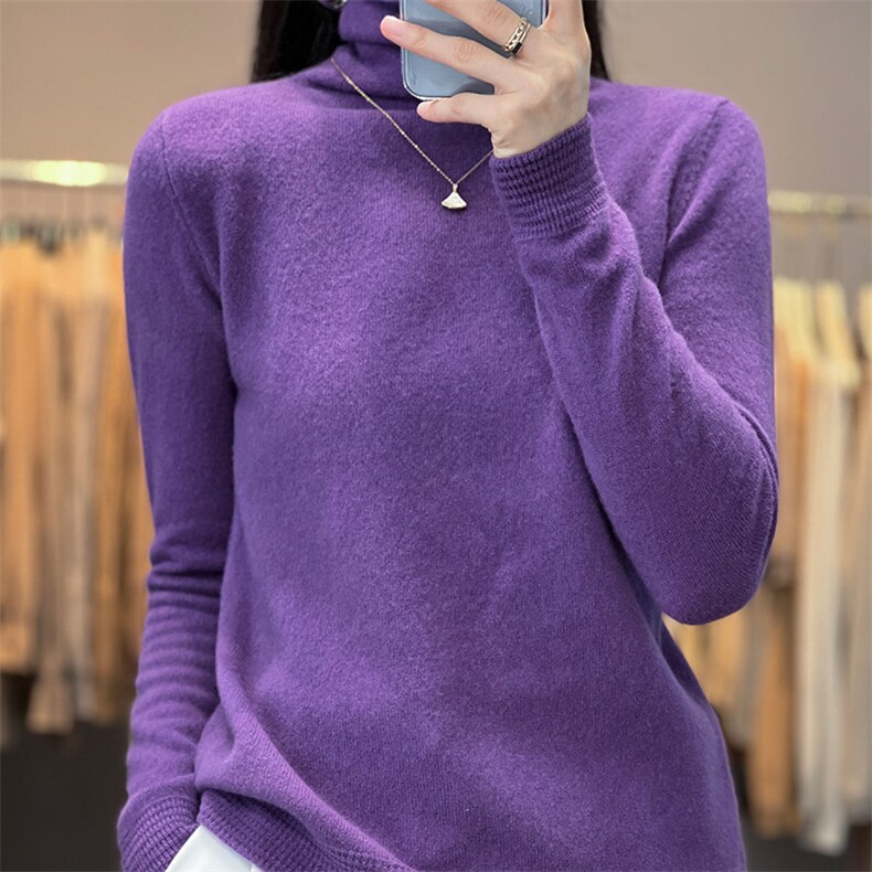 秋冬新款半高领精纺羊毛衫女短款宽松套头针织毛衣显瘦纯色打底衫,女装羊毛衫,佳绒高端店
