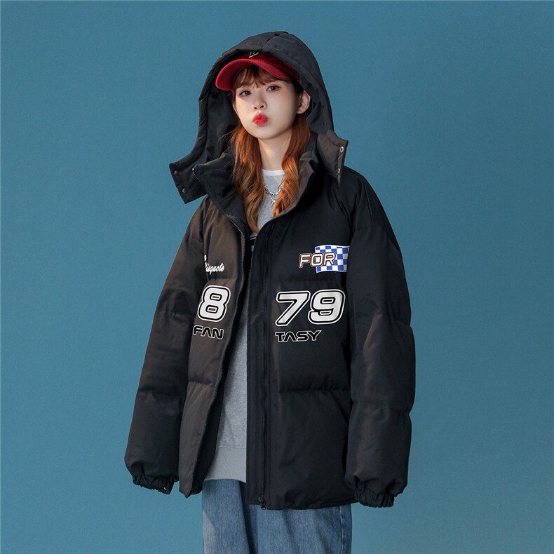 中性22冬季新款设计感潮牌印花加厚连帽面包服棉衣MY209P115控158,男装棉衣,A247A