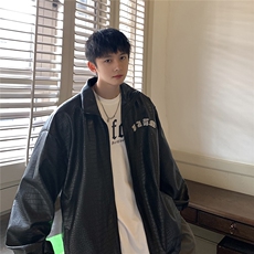 港风鳄鱼纹皮衣男大码潮美式发泡印花皮夹克男JK7810P90控128，男装夹克，星座226-1
