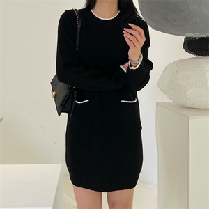 新款澳毛打底羊毛裙女 修身时尚  内搭圆领带兜羊毛打底裙图片