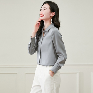 纯色重磅真丝衬衫女长袖2026新款春季中年妈妈显瘦真丝上衣小衫图片