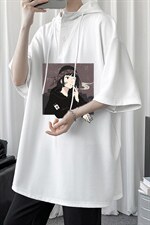 LD54122-P45连帽短袖t恤男大码胖子带帽五分袖中袖，男装T恤，电商A040