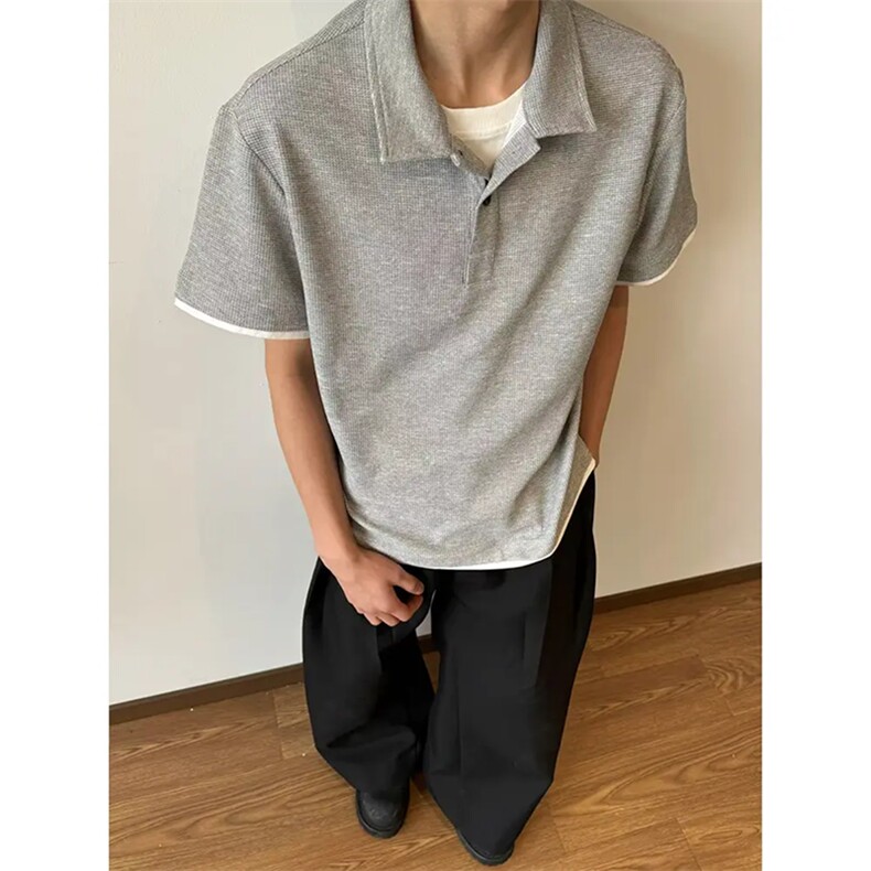 夏季新款港风日系假两件POLO领短袖T恤男insXZ213-TX21-P35控58,男装T恤,星座213