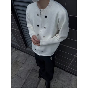 宽松针织拉链开衫纽扣装饰纯色圆领毛衣外套男女 M3301图片
