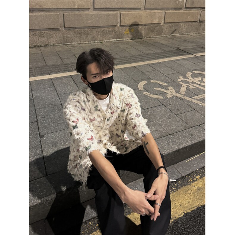 延续~复古蝴蝶立体流苏短袖衬衫1005-FWCS05-P58,男装T恤,星座1005
