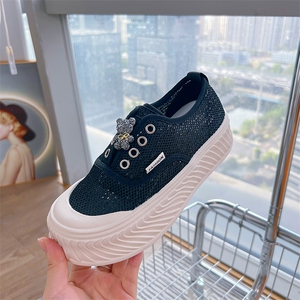蕾丝网纱渔夫鞋女2024夏季新款厚底百搭透气休闲鞋一脚蹬小白鞋女图片