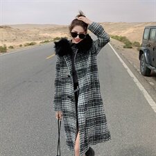 新款！收藏加购高大毛领牛角扣毛呢外套163-W80-P175-控248，女装毛呢外套，拾菱