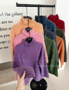 2025年秋季时尚百搭通勤简约休闲三股加厚花纱堆堆领，女装羊毛衫，美轩羊绒